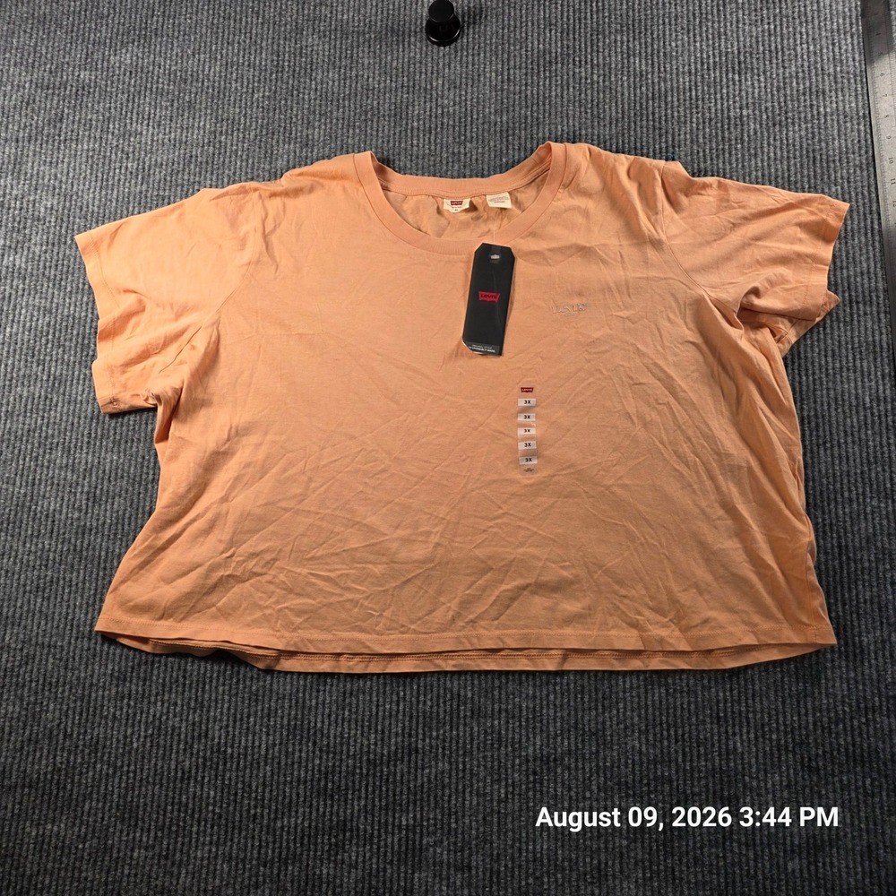 Levis Womens 3X Peach Orange Cropped‎ T-Shirt Short Sleeve Cotton Logo Tee NWT